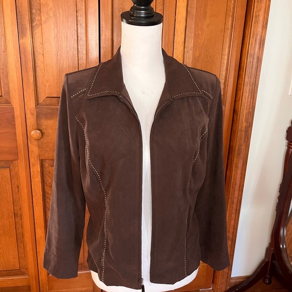 Sag Harbor Vintage Brown Jacket Western Faux Suede Stitching Accent Womens Sz 6p - Picture 1 of 6